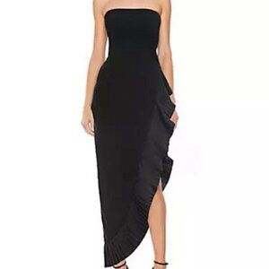 Jewel Badgley Mischka Black Amelie Strapless Side Ruffle Dress